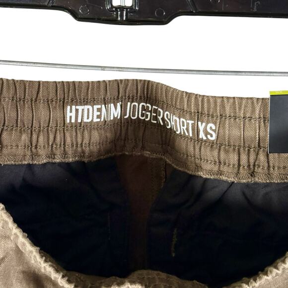 Hot Topic NWT Men's XS HT Denim Brown Jogger Shorts Drawstring Raw Hem Comfort - Picture 5 of 12